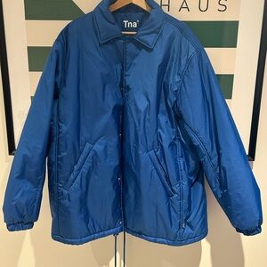 TNA Aritzia Women’s Coaches Jacket L Blue Lightweight Puffer Oversized